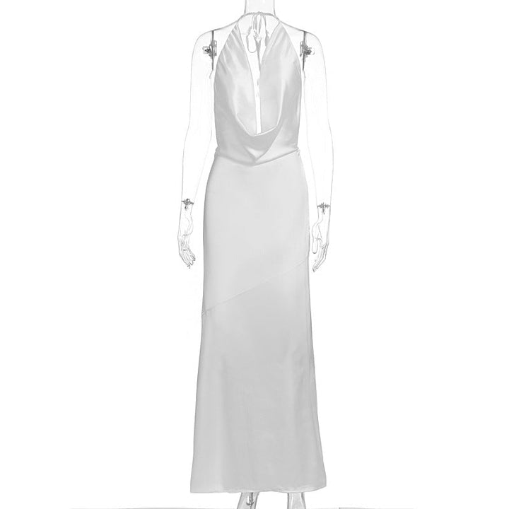 Lang hvit omslagskjole for bryllup/galla, elegant maxikjole med dyp rygg for kvinner, til fest og selskap.