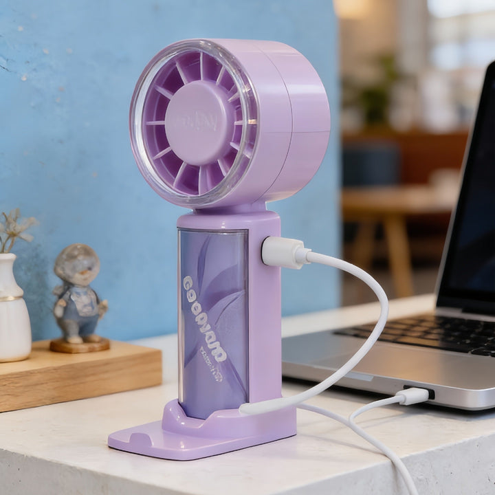 Kompakt USB-vifte med tydelig LED-display som viser hastighet. Ideell reisevifte.