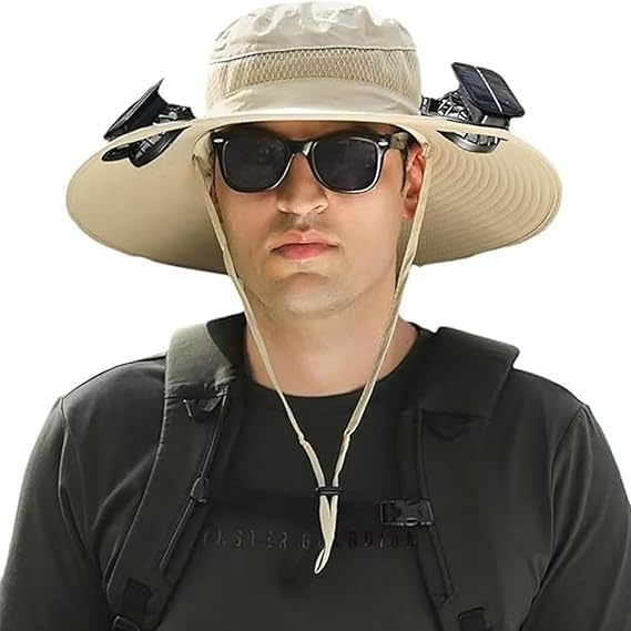 Slitesterk unisex solhatt med solcellelader og bred skygge; perfekt for fiske, fotturer og camping.