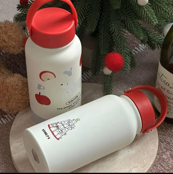 Termoflaske med klafflokk, 900ml, for kvinner. Isolert drikkeflaske med lekent dyredesign til hverdags.