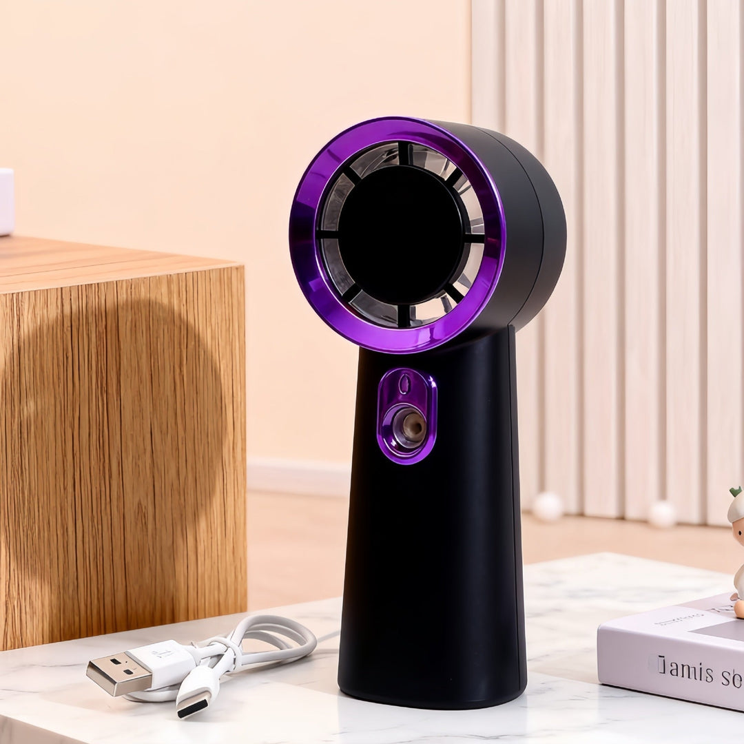 Stilig bærbar håndvifte med USB-lading og lysfunksjon, et praktisk sommergadget.
