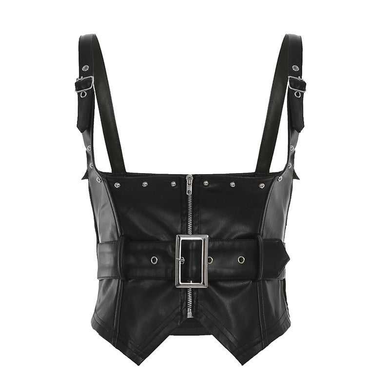 Allsidig svart croptop for kvinner med justerbart naglebelte. Kan brukes til fest og hverdag.