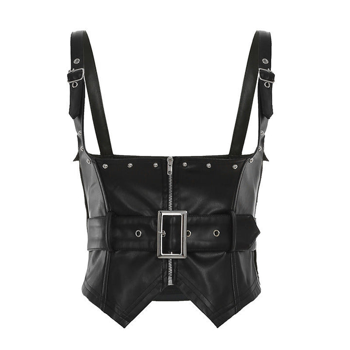 Allsidig svart croptop for kvinner med justerbart naglebelte. Kan brukes til fest og hverdag.