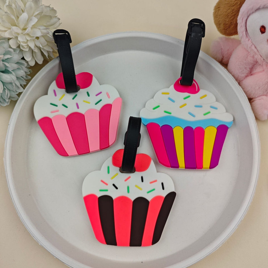 Unisex silikon bagasjemerke med cupcake-design; personlig stil og lett gjenkjenning av reisekofferten.