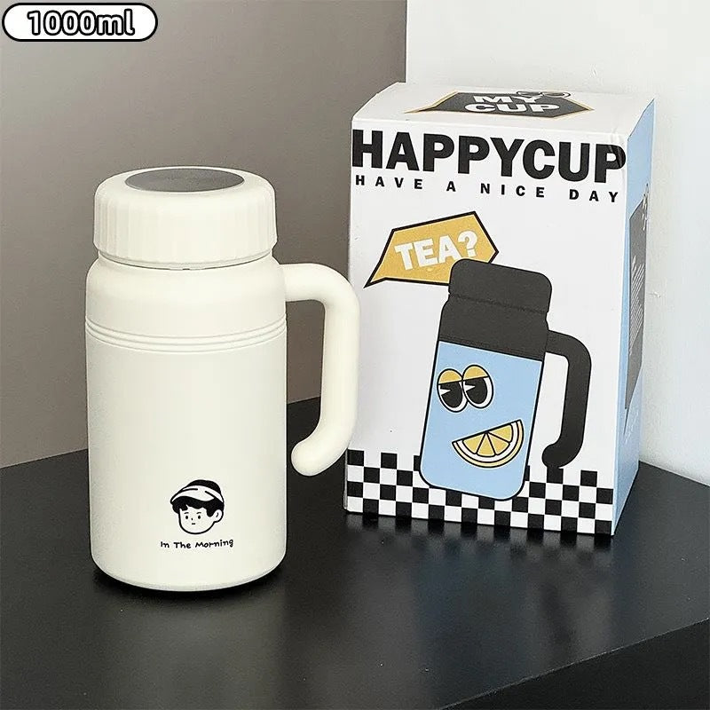 Elegant 1000ml termoskanne med ergonomisk håndtak. Isolerer kaffe/te varmt/kaldt. Dryppfri for kontor/tur.