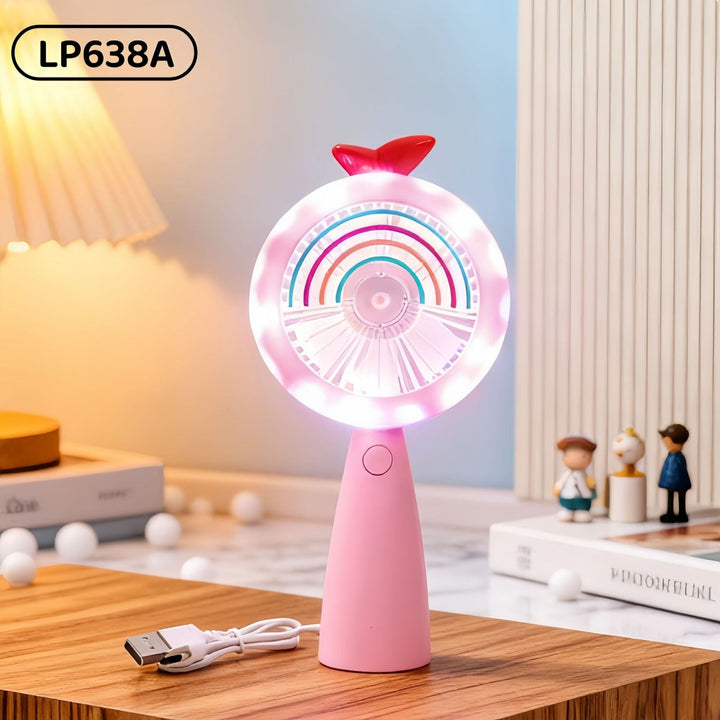 Effektiv minivifte med USB-lading, LED-lys og variabel hastighet. En kjølende elektronikk-gadget.