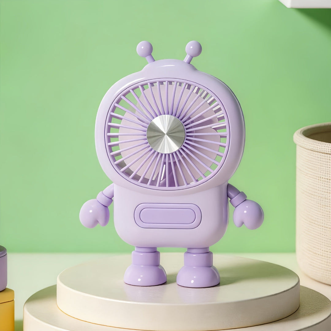 Moderne robotdesign håndvifte, bærbar minivifte for personlig kjøling. Essensiell sommer- og reise-gadget.