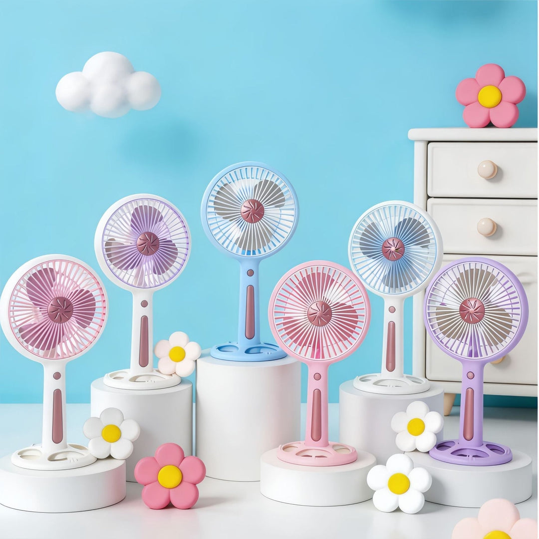 Elegant bærbar vifte med USB-tilkobling, perfekt for personlig kjøling hjemme eller på kontoret.