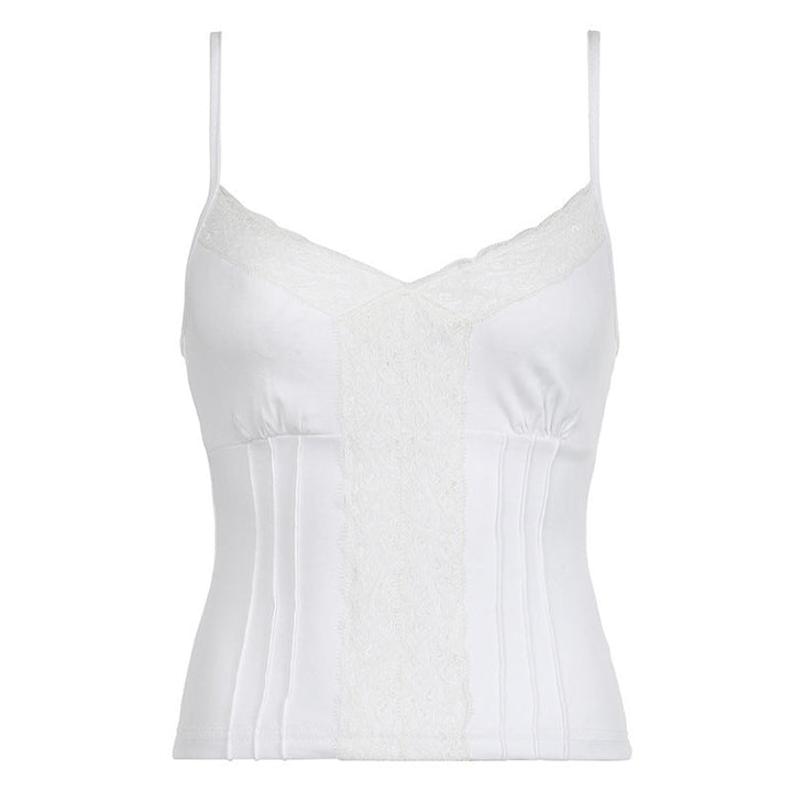 Romantisk spaghetti topp for kvinner med blondekant. Komfortabel & elegant sommer topp.