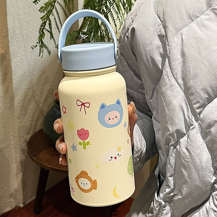 Rosa rustfritt stål vannflaske, 900ml, med bæreveske, lekkasjesikker, for kvinner som ønsker stilig hydrering.