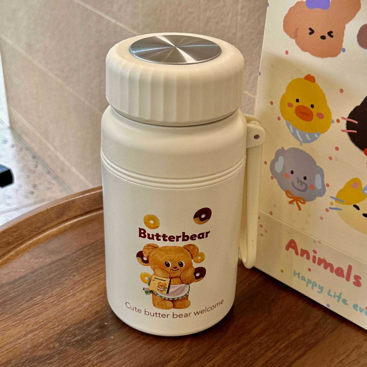 Stilig dametermos med søtt dyremotiv, isolerende funksjon holder drikken varm/kald lenge.