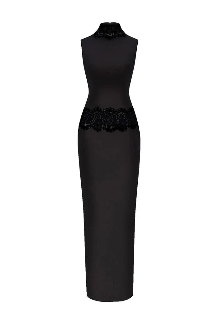 Chic damekjole: tettsittende kveldsdrakt med spisse detaljer. Lang, elegant selskapskjole for anledninger.