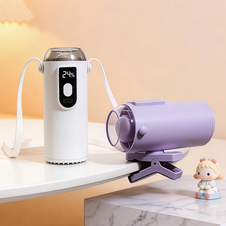Kompakt USB-luftfukter, bærbar for reise og liten nok for skrivebordet. Forbedrer inneklima og komfort.