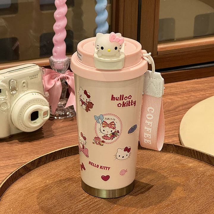 Stilig rosa kontorkopp med lekent karakterdesign, 350 ml, god som miljøvennlig reisekopp.