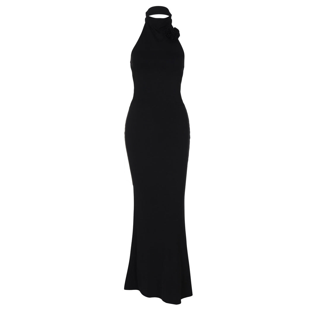 Behagelig blomstret halter maxi-kjole for damer, en stilfull sommerkjole.