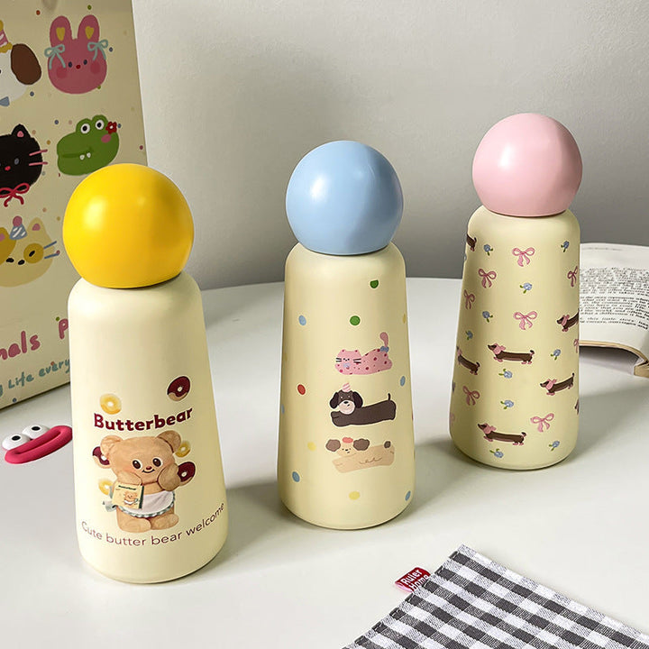 Søt 350ml termosflaske med dyremotiv for kvinner. Isolerende drikkeflaske, flott gaveidé for hverdagsbruk.