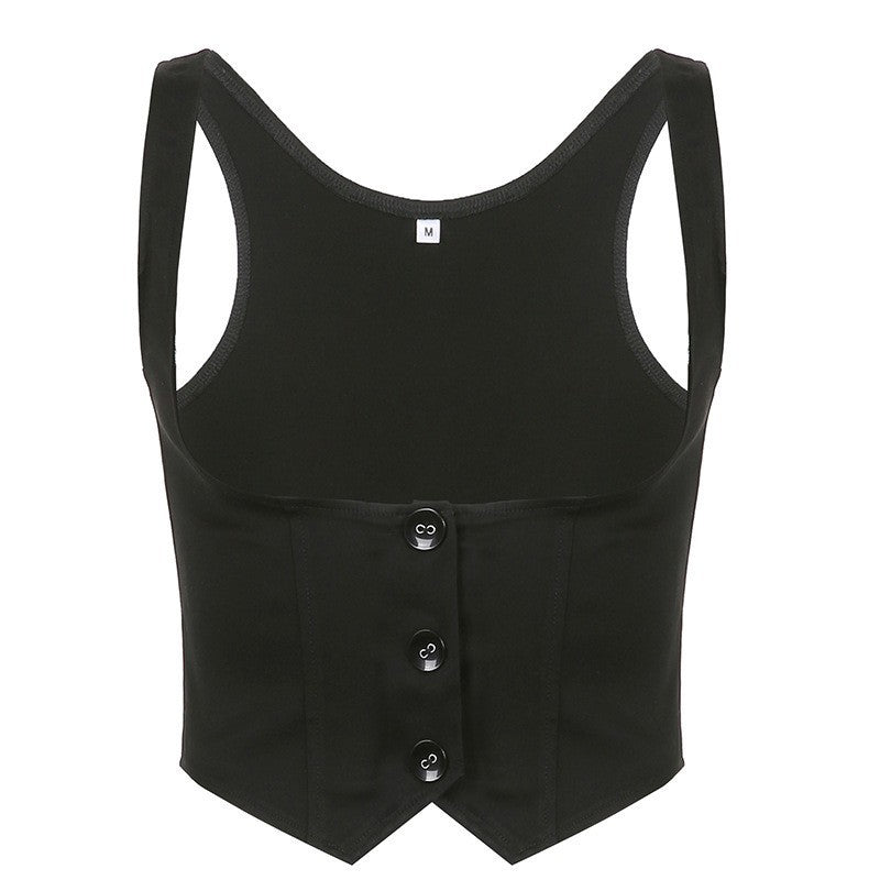 Stilig svart elegant crop-topp med knapper for kvinner. En allsidig topp som passer til både hverdag og fest om våren.