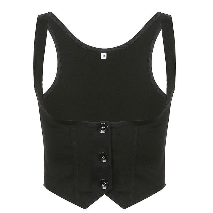 Stilig svart elegant crop-topp med knapper for kvinner. En allsidig topp som passer til både hverdag og fest om våren.