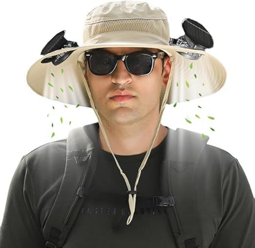 Stilfull solhatt med bred brem og UV-beskyttelse, perfekt for strand og utendørsaktiviteter.