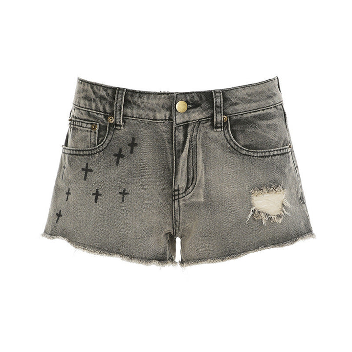 Kule jeansshorts med leopardmønster og justerbart rynket belte, perfekt for trendy kvinner og sommeren.