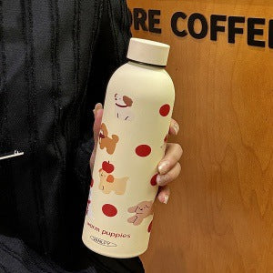 Dame isolert drikkeflaske i stål, 500ml, med søtt dyremotiv. Perfekt for kaffe, te eller vann på tur.