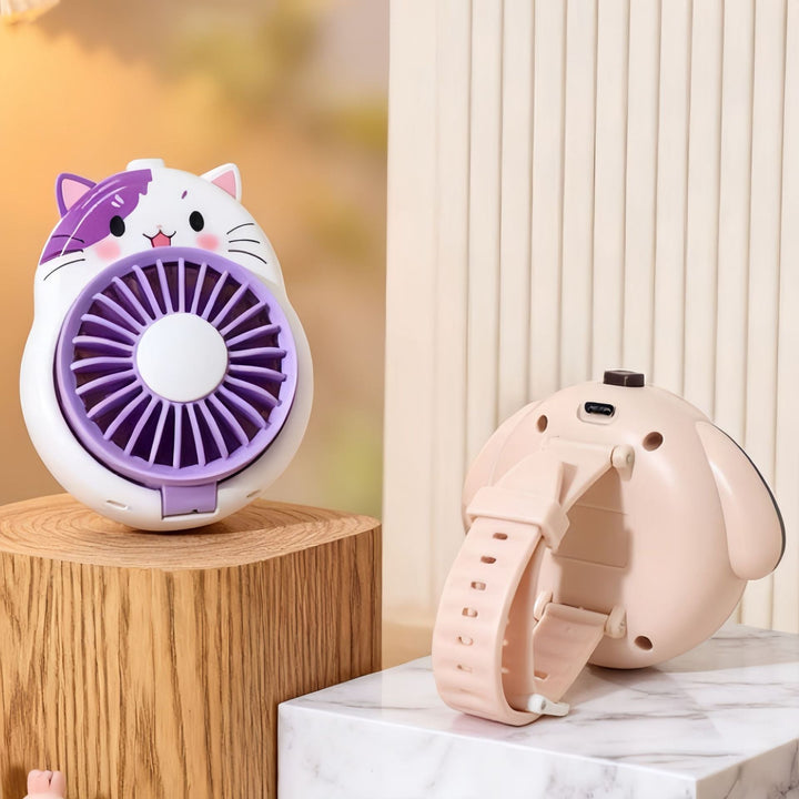 Søt bærbar håndvifte med hundedesign for kjøling på farten. Kompakt USB-vifte, perfekt for sommer.