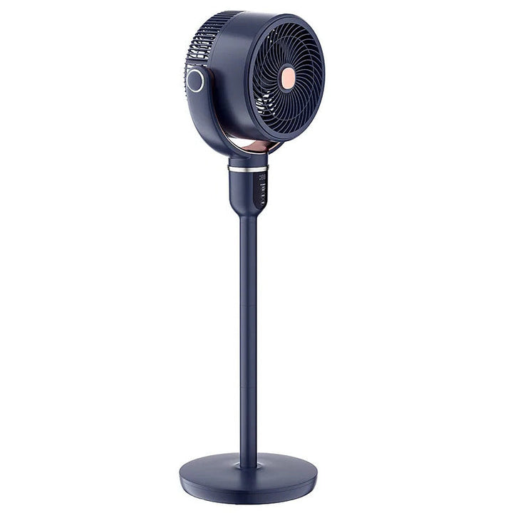 Elegant hvit ståvifte med smartkontroll og minimalistisk design, perfekt for hjemmekontor og avkjøling om sommeren.