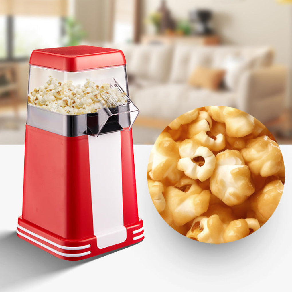 Popcornmaskin i retrostil med gjennomsiktig kuppel. 1200W for rask og varm popcorn til enhver anledning.