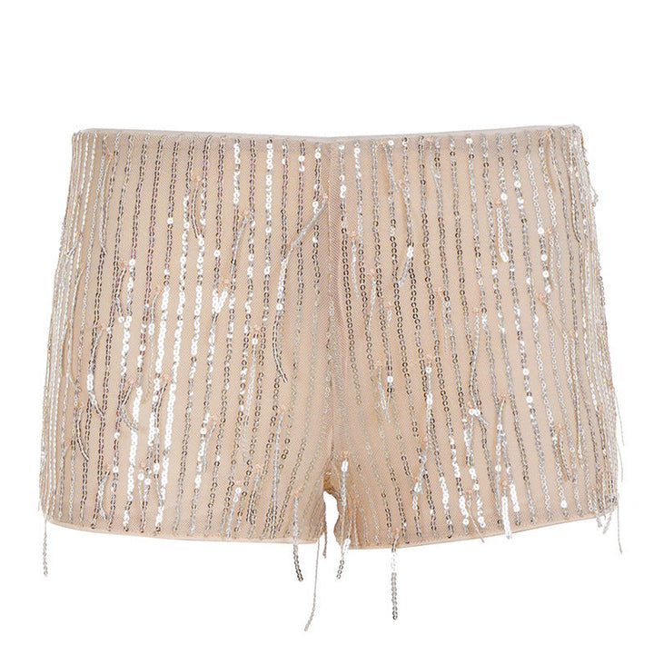 Elastiske og komfortable paljettshorts for dame, gir en glamorøs og skinnende feststil.