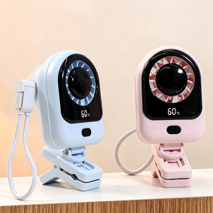 Multifunksjonell klipsvifte for kontoret eller barnevognen; bærbar minivifte med USB-strøm for kjølige dager.