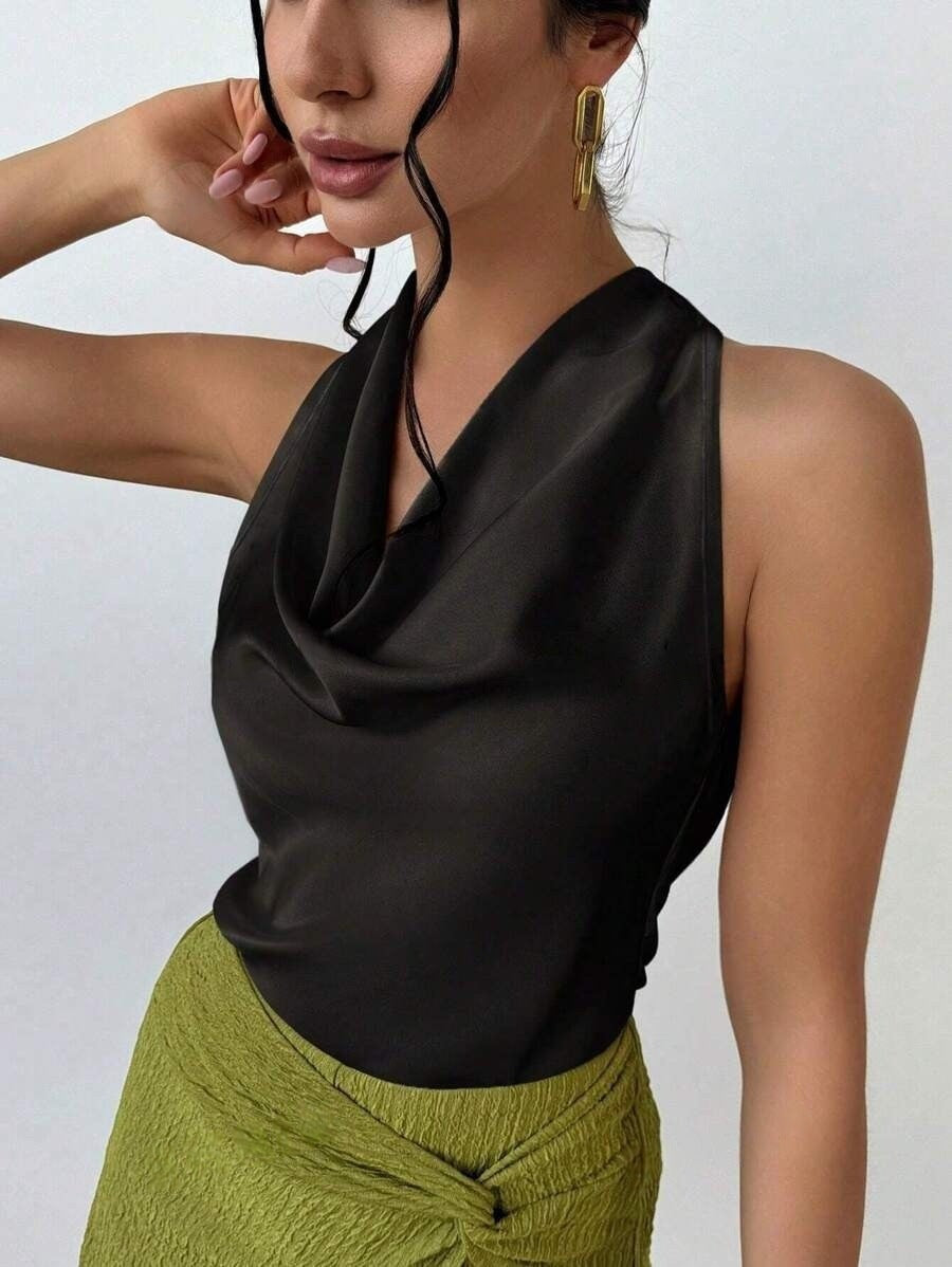 Feminin elegant topp med trendy vannfall-utskjæring; perfekt for damer som elsker stil.
