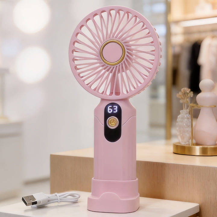 Effektiv USB-håndvifte med digital skjerm. Perfekt for å holde deg kjølig underveis eller hjemme.