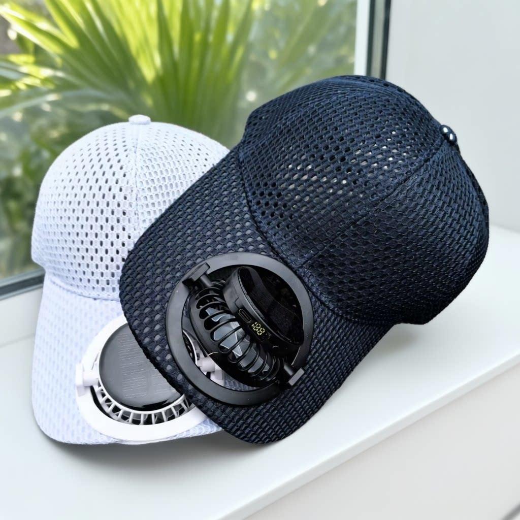Justerbar unisex hatt med kjølevifte, drevet av solcelle eller USB, for all aktivitet og utendørs bruk.