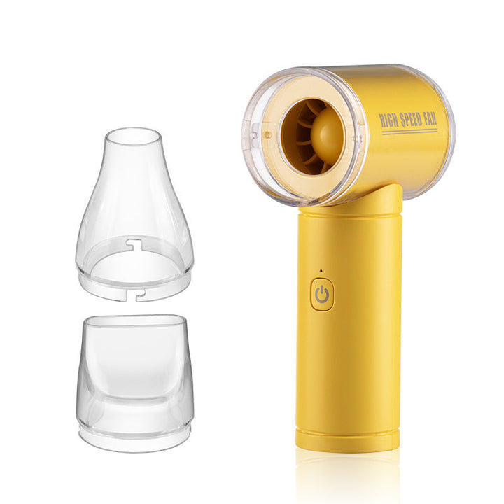 Kompakt hvit minivifte for personlig kjøling. Oppladbar håndvifte, ideell sommer-gadget til kontoret og utflukter.