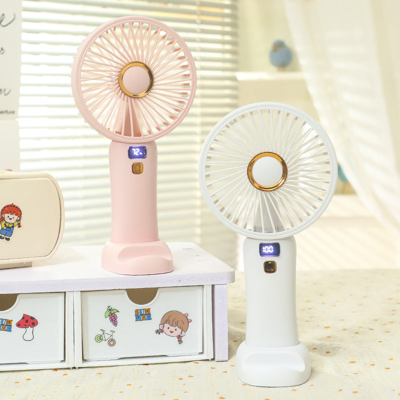 Elegant grønn personlig vifte med digital skjerm & praktisk USB-lading. Kvinners beste venn for varm sommer.
