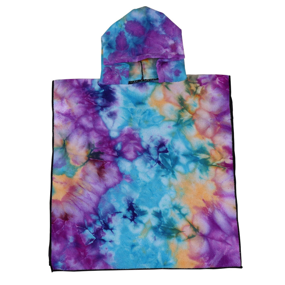 Trendy fargerik tie-dye poncho for damer, med hette, perfekt som gave eller til hverdags.