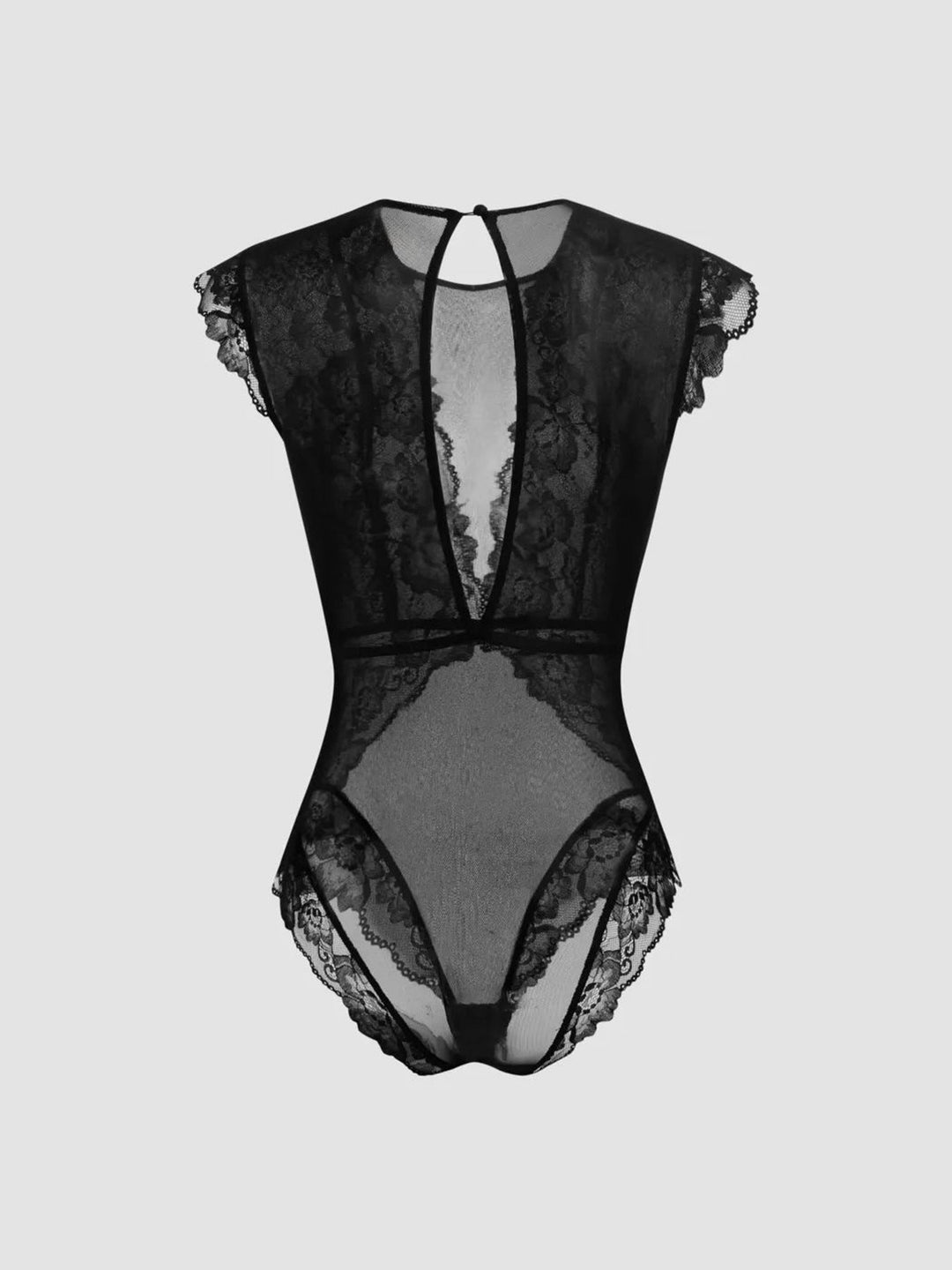 Vakker blondebody for kvinner med sofistikert V-hals, feminine volanger og kroppsnær passform. Elegant festantrekk.