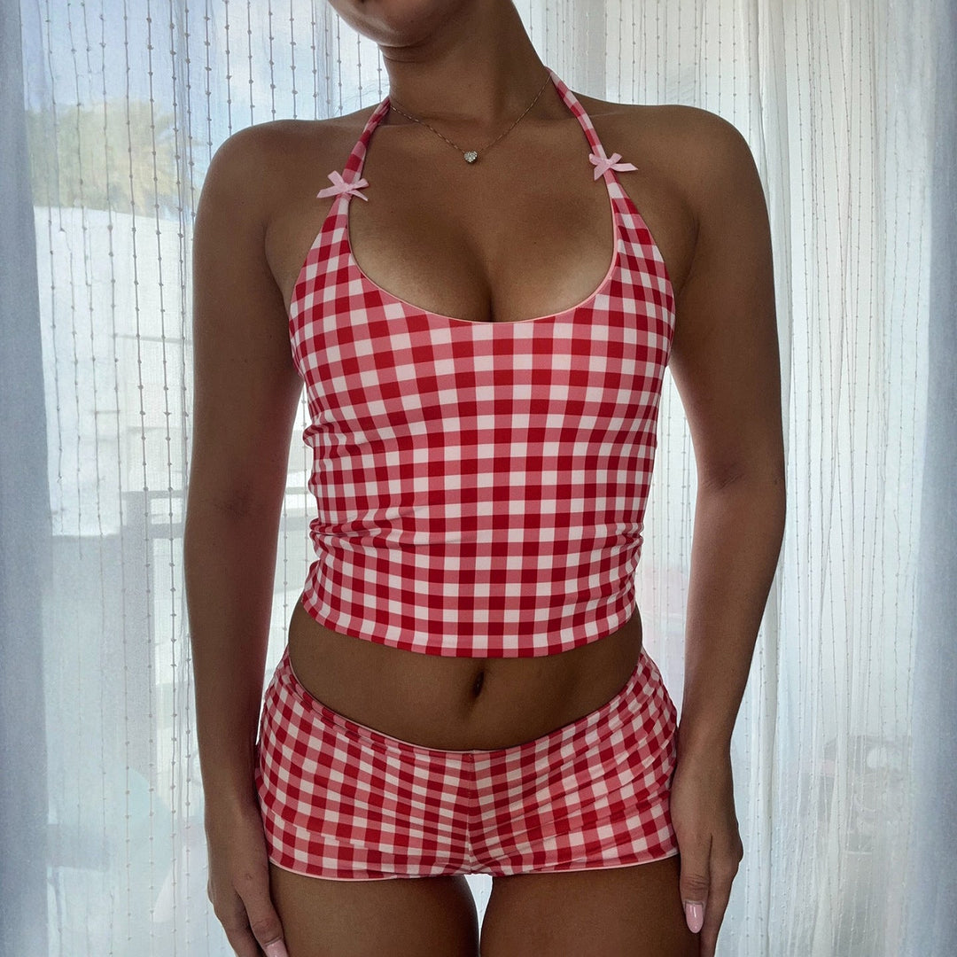 Dame Gingham Badedrakt med Justerbare Stropper