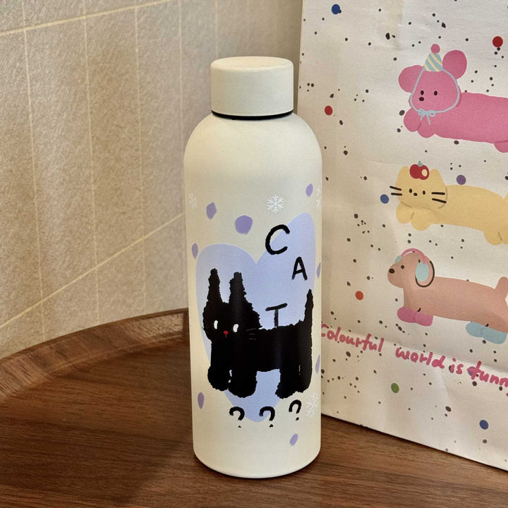 Miljøvennlig dame termosflaske, 500ml Hello Kitty design i rustfritt stål. Isolerende reiseflaske.