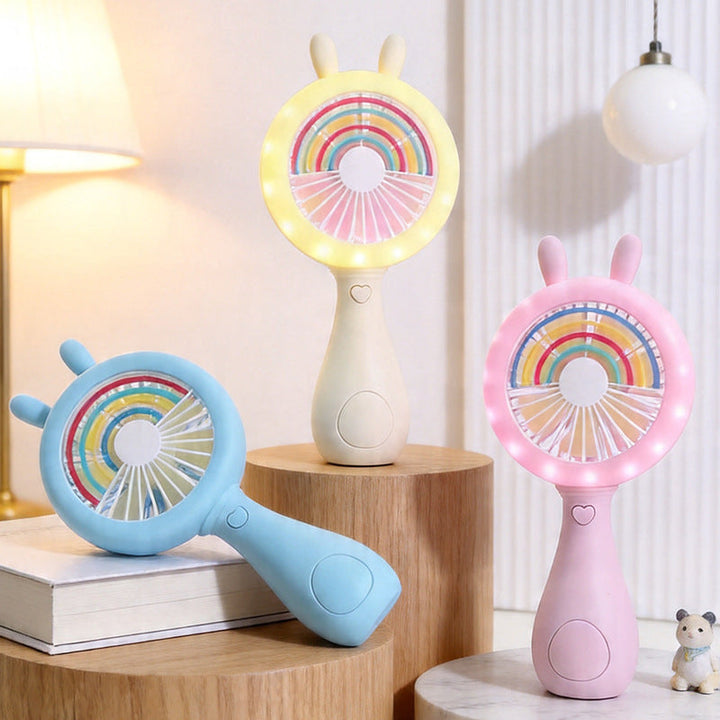Bærbar håndvifte for kvinner med LED-lys og søte ører. USB-ladbar minivifte, perfekt for kjøling i sommer.