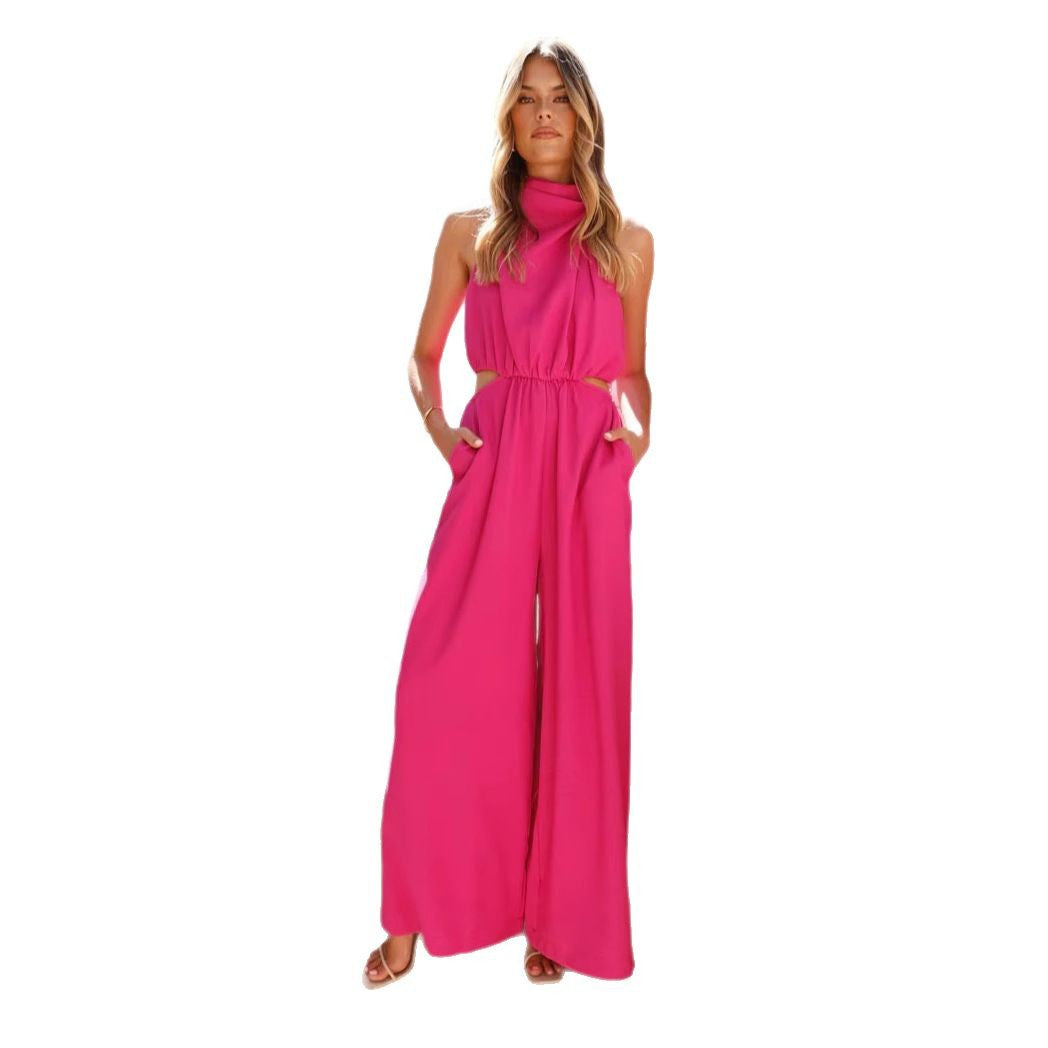 Stilfull fest jumpsuit for kvinner med moderne sideutskjæringer og brede, behagelige ben.