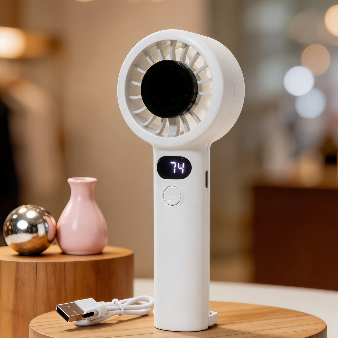 Kvinners bærbar vifte for sommeren, gir frisk luft og komfort med digital display.