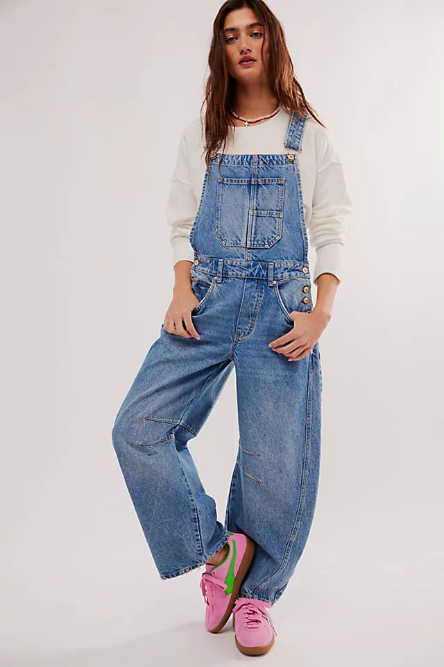 Allsidig dame denim jumpsuit i svart, egnet for både vår og sommer; moderne og komfortabel design.
