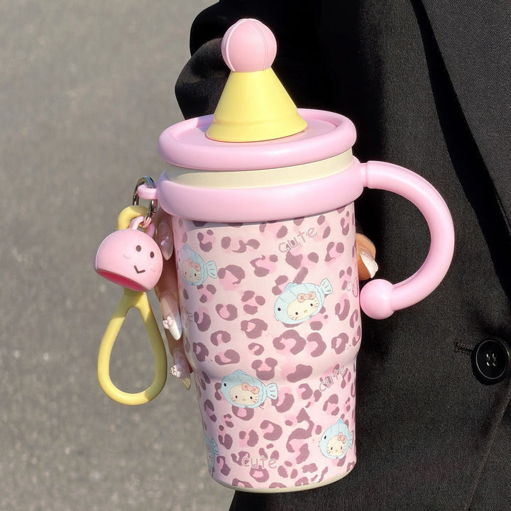 Designet for kvinner: 600ml isolert drikkekopp med søtt kattemotiv. Perfekt gjenbrukbar termos for hverdagsbruk.
