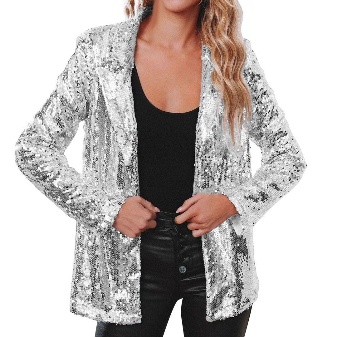 Elegant glitrende paljettblazer for kvinner, perfekt for festlige anledninger. Slimfit kveldsjakke i dameklær.