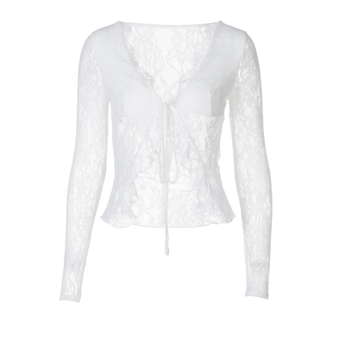Allsidig cropped bluse for dame med elegant sløyfebånd. Passer som festtopp og lett sommerbluse.