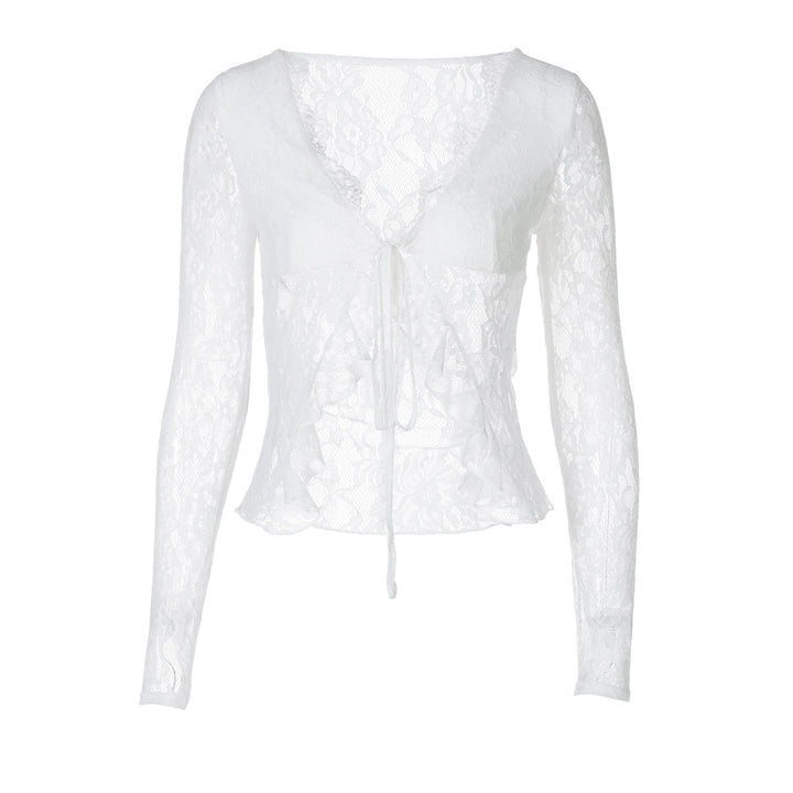 Allsidig cropped bluse for dame med elegant sløyfebånd. Passer som festtopp og lett sommerbluse.