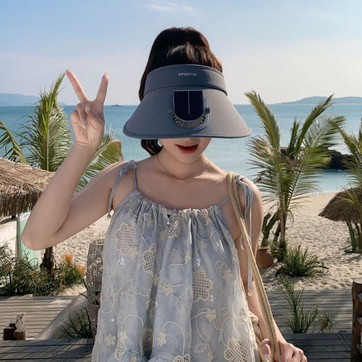 Justerbar sommer-solskjerm med smarttelefonholder, perfekt for sport og fritid med UV-beskyttelse.
