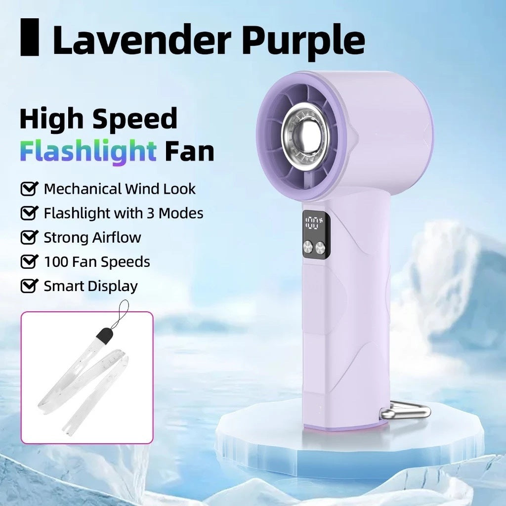 Kompakt dame håndvifte med rask kjøling og integrert lysfunksjon. En multifunksjonell gadget for varme dager.