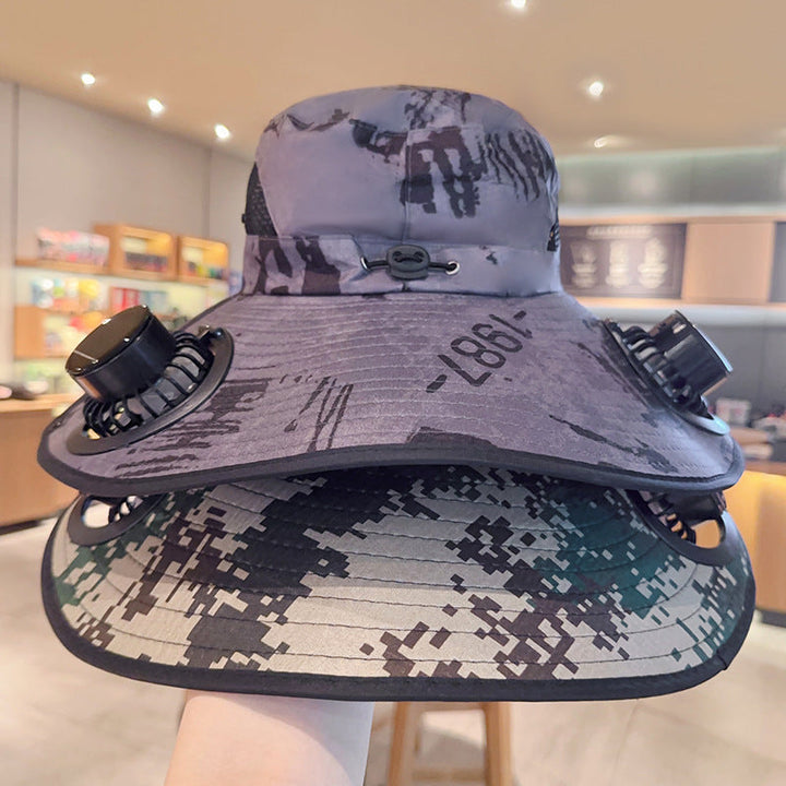 Unisex solhatt med vifte for kjølig komfort og bred UV-beskyttelse utendørs. Perfekt for sommer.